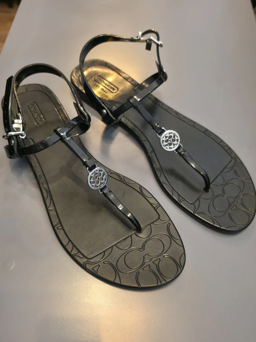 Coach Women's Black Jelly T-Strap Sandals - Picture 5 of 8
